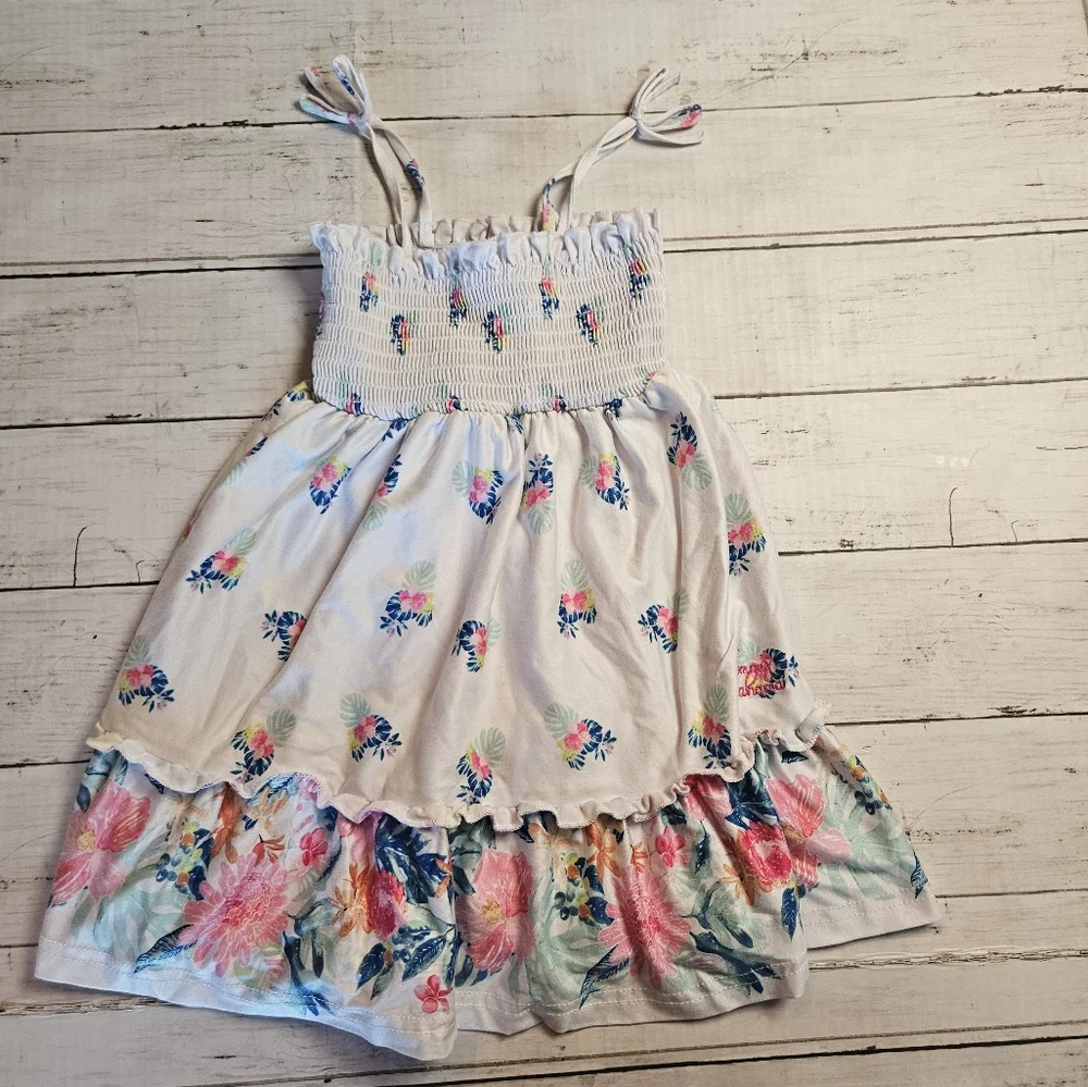Tommy Bahama 2T Floral Smocked‎  Sundress White Pink Spring Tie Strap